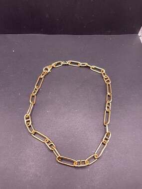Vtg Dyadema Bronze Italy Signed Necklace Gold Tone Paperclip Link Chain